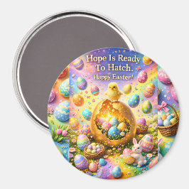 Happy Easter, magical chick and bunny decorative f Magneet