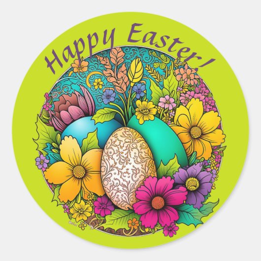 Happy Easter  Mandala Art gepersonaliseerd Ronde Sticker (Voorkant)