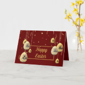 Happy Easter Maroon en Golden Eggs Groet Kaart (Gele Bloem)