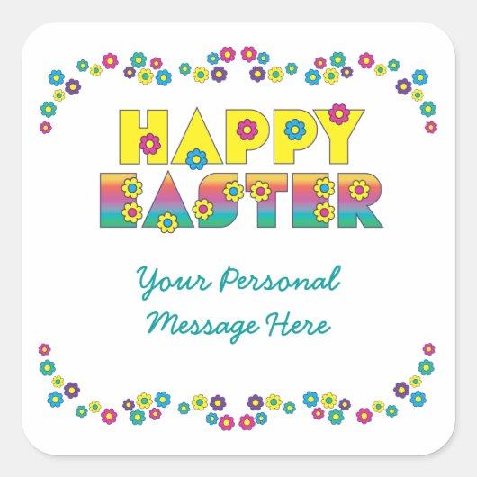Happy Easter met Flowers Vierkante Sticker (Voorkant)