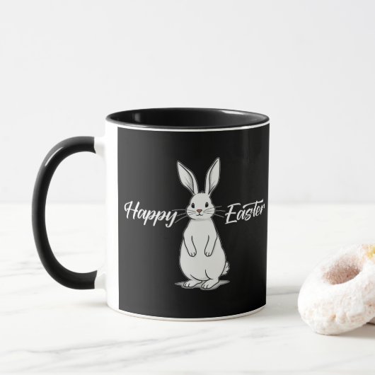 Happy Easter – Minimal Bunny Illustration - caneca Mok (Met donut)