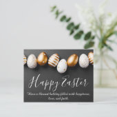 happy easter modern calligraphy Gold egg Briefkaart (Staand voorkant)