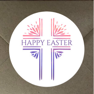 Happy Easter Modern Custom Christelijk Easter Cros Ronde Sticker