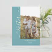 Happy Easter Modern Minimalistisch Blauwgroen Wens Feestdagenkaart (Staand voorkant)