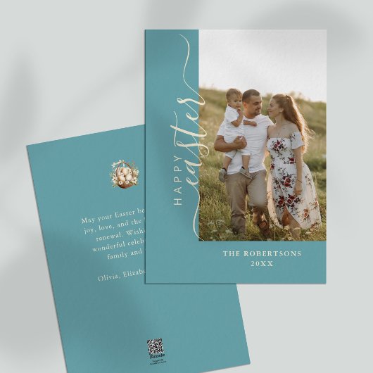 Happy Easter Modern Minimalistisch Blauwgroen Wens Feestdagenkaart