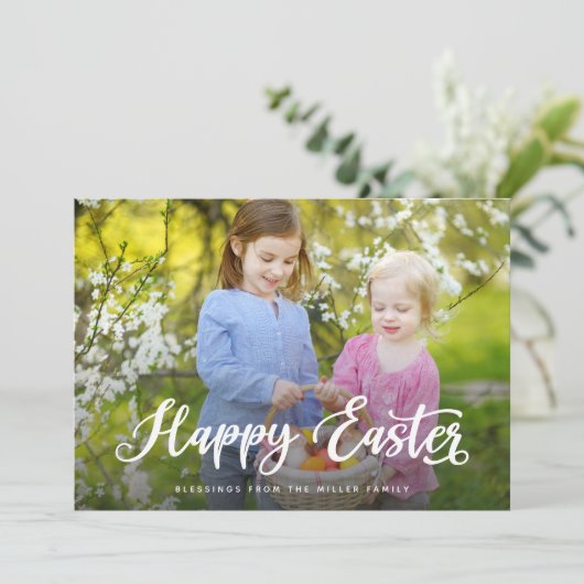 Happy Easter Modern Script-foto Feestdagenkaart (Staand voorkant)