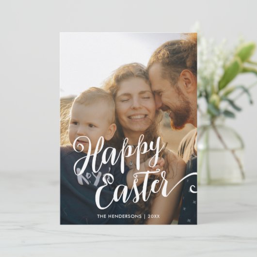 Happy Easter Modern Script-foto Feestdagenkaart (Staand voorkant)