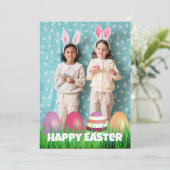 Happy Easter Modern Script Photo Holiday Kaart (Staand voorkant)