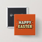 Happy Easter Modern Terracotta Typographic Pin Vierkante Button 5,1 Cm (Voorkant /achterkant)