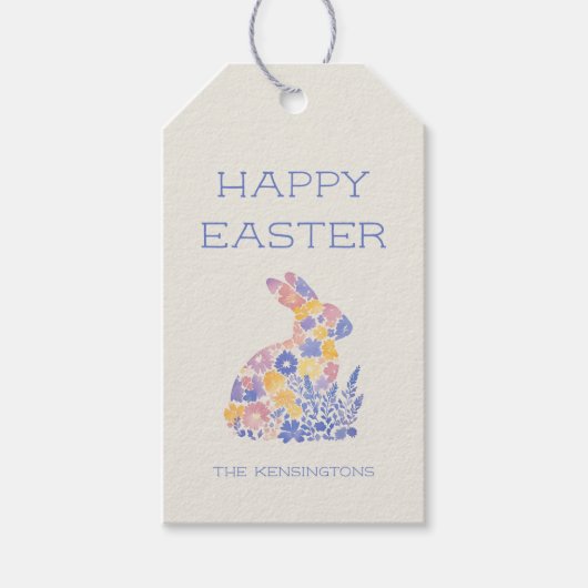 Happy Easter Modern Waterverf Floral Bunny Cadeaulabel (Voorkant)
