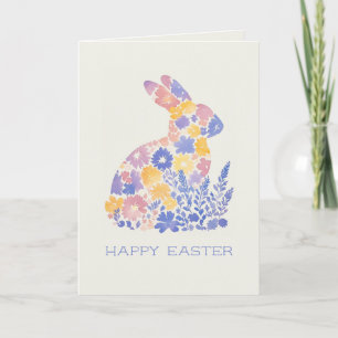 Happy Easter Modern Waterverf Floral Bunny Feestdagen Kaart