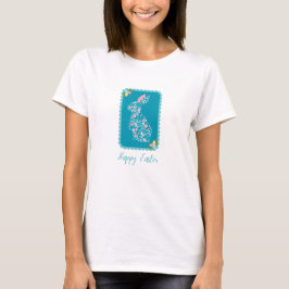 Happy Easter Mooie Bloemen Bunny Blauw T-shirt