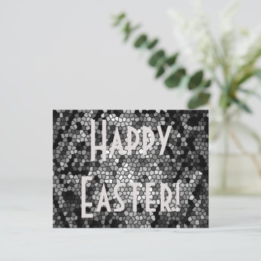 Happy Easter Mosaic Stone Glass Black Grey White Feestdagenkaart (Staand voorkant)