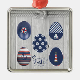 Happy Easter Nautical Threated Coastal Boating Metalen Ornament