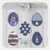 Happy Easter Nautical Threated Coastal Boating Vierkante Sticker (Voorkant)