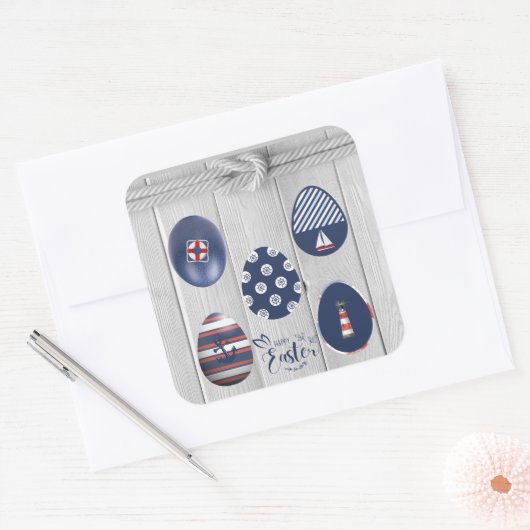 Happy Easter Nautical Threated Coastal Boating Vierkante Sticker (Envelop)