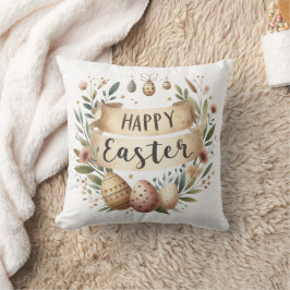 Happy Easter Neutral Rustic Throw Pillow Kussen