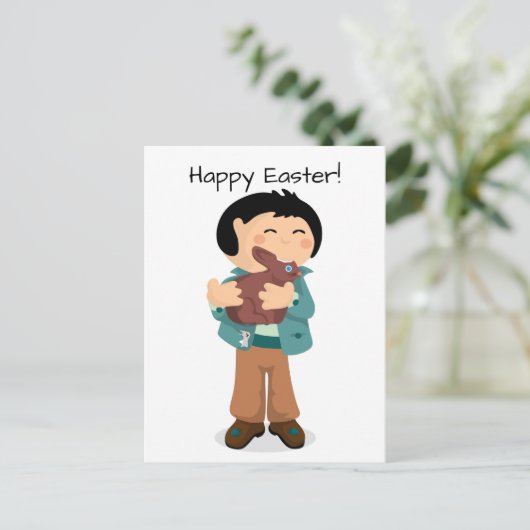 Happy Easter Nibbling Boy Feestdagenkaart (Staand voorkant)