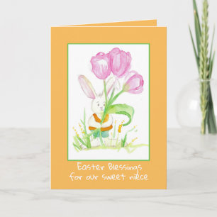 Happy Easter Niece Konijn Tulp Bloemen Kaart