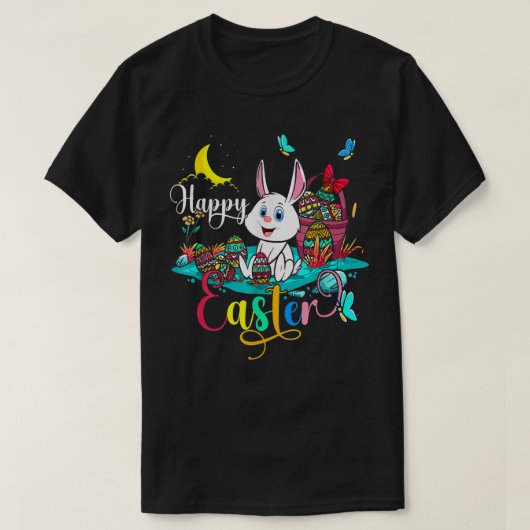 Happy Easter Night Bunny Easter Eggs Basket Happy  T-shirt (Design voorkant)