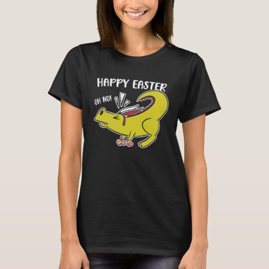 Happy Easter Oh No Holiday Dinosaur Trex Bunny Ear T-shirt (Voorkant)
