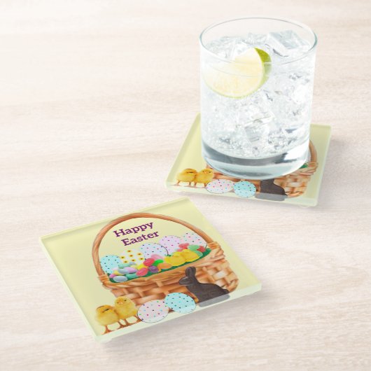 Happy Easter Onderzetter Glazen Onderzetter (Schuin)