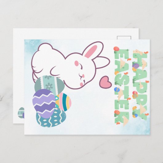 Happy Easter / Ostern bunny with eggs Feestdagenkaart (Voorkant / Achterkant)