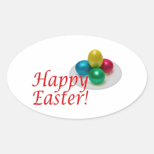 Happy Easter Ovale Sticker (Voorkant)