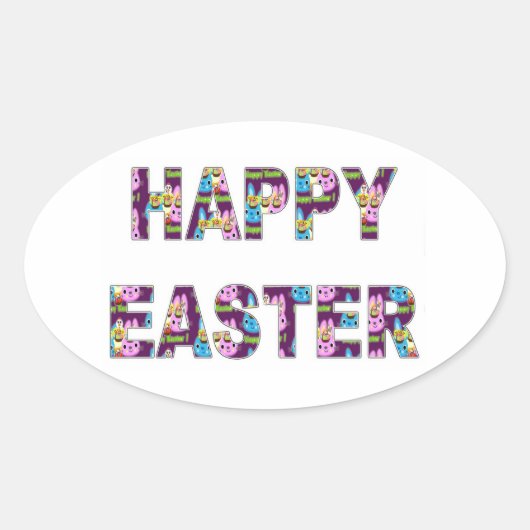 Happy Easter Ovale Sticker (Voorkant)