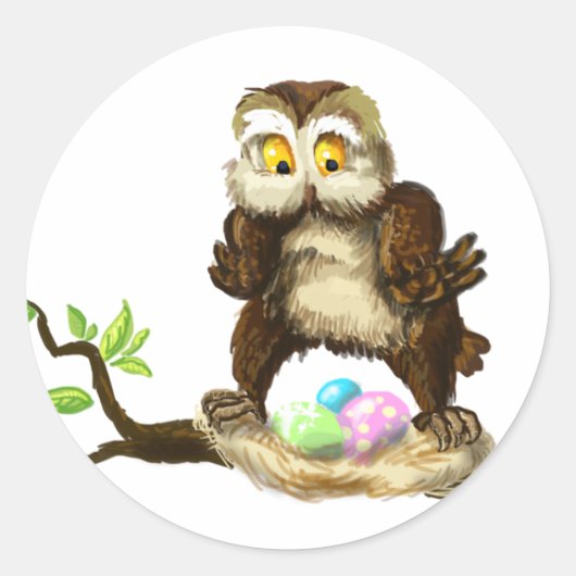 Happy Easter owl Ronde Sticker (Voorkant)