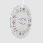 Happy Easter Paars en White Flowers Ornament (voorkant)
