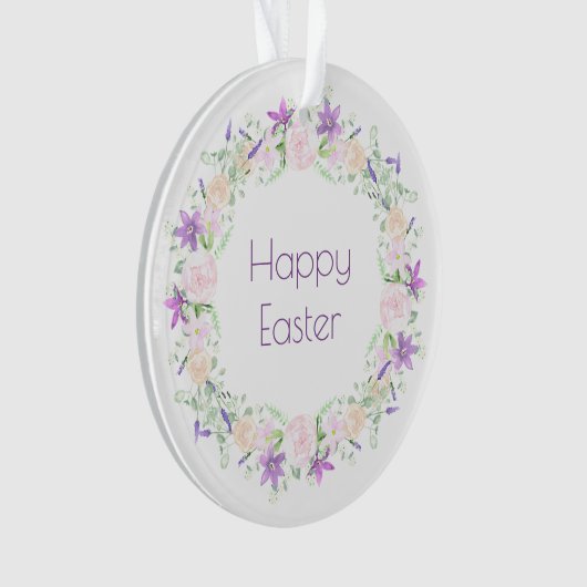 Happy Easter Paars en White Flowers Ornament (voorkant)