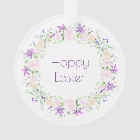 Happy Easter Paars en White Flowers Ornament (voorkant)