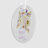 Happy Easter Paars en White Flowers Ornament (voorkant)