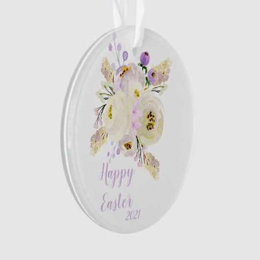 Happy Easter Paars en White Flowers Ornament (voorkant)