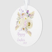 Happy Easter Paars en White Flowers Ornament (voorkant)