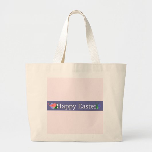 Happy Easter Paarse Banner Grote Tote Bag (Voorkant)