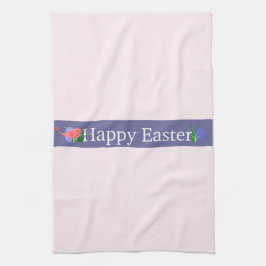 Happy Easter Paarse Banner Keuken Handdoek