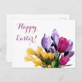 Happy Easter paarse gele krokus roze tulp schattig Feestdagenkaart (Voorkant / Achterkant)