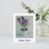 Happy Easter  paarse krokus bloemenkunst Briefkaart (Staand voorkant)