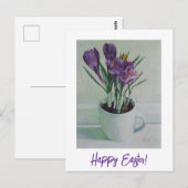 Happy Easter  paarse krokus bloemenkunst Briefkaart (Voorkant / Achterkant)