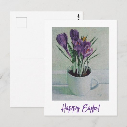 Happy Easter  paarse krokus bloemenkunst Briefkaart (Voorkant / Achterkant)