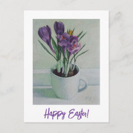 Happy Easter paarse krokus bloemenkunst Briefkaart
