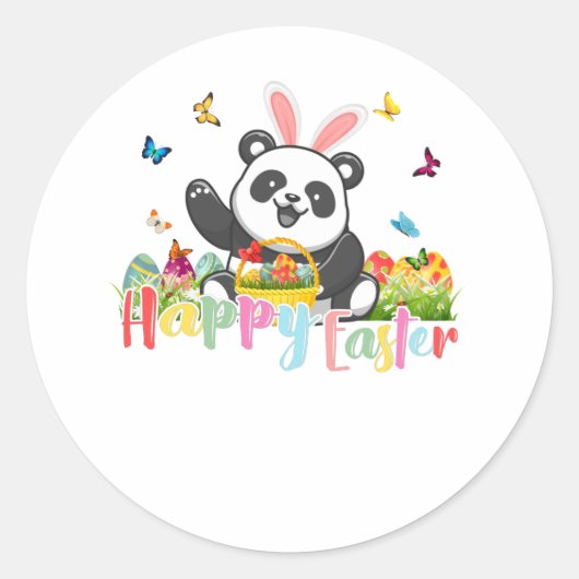 Happy Easter Panda Bunny Eggs Ronde Sticker (Voorkant)