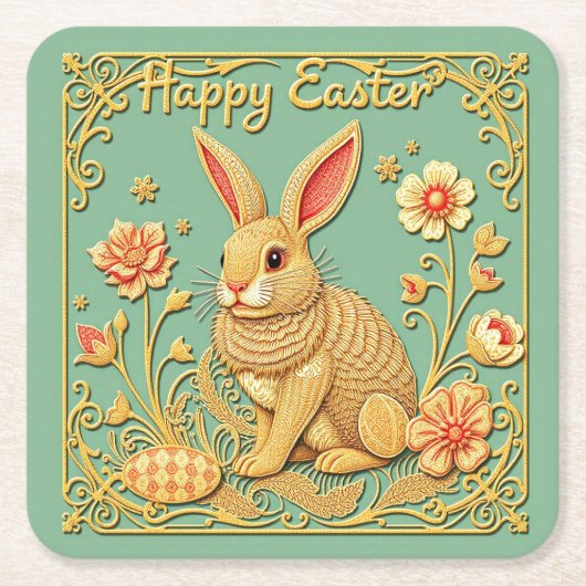 Happy Easter Paper Onderzetter w / Bunny (Voorkant)