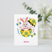 Happy Easter Party Bunny Popping Out  Feestdagenkaart (Staand voorkant)