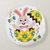 Happy Easter Party Bunny Popping Out of Egg  Rond Kussen (Achterkant)