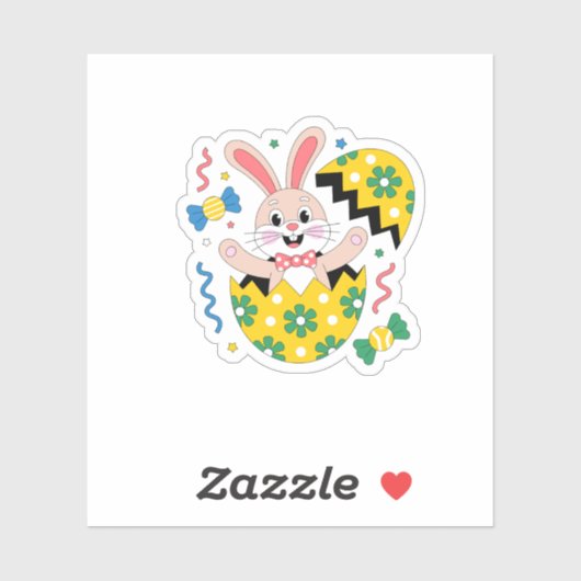 Happy Easter Party Bunny Popping Out  Sticker (Vel)
