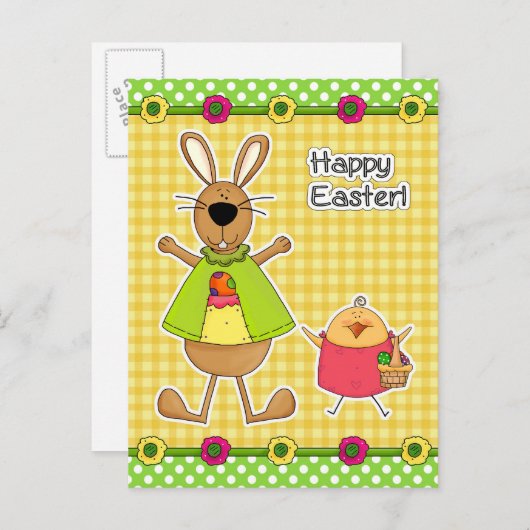 Happy Easter.Pasen Bunny en Chick Briefkaarten (Voorkant / Achterkant)
