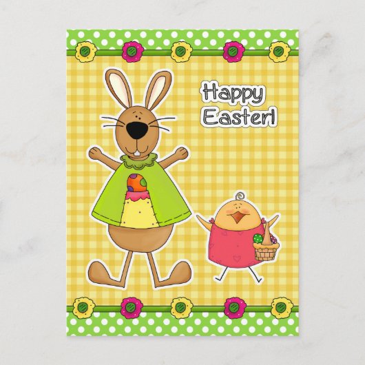 Happy Easter.Pasen Bunny en Chick Briefkaarten (Voorkant)